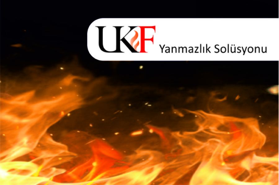 UKF Yanmazlık Solüsyonu logosu, arka planda alevler